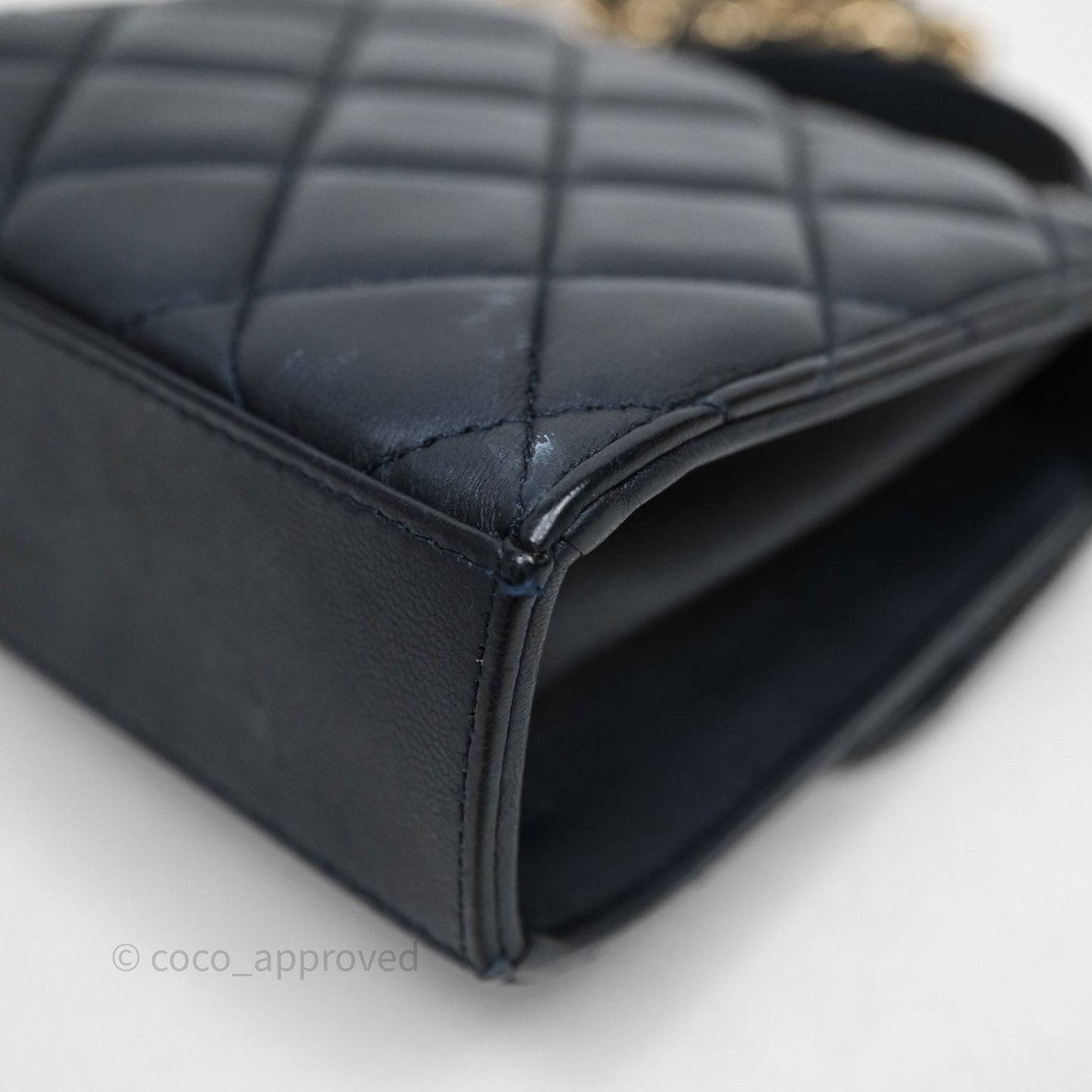 Chanel Mini Handle Clutch With Chain Iridescent Dark Navy Lambskin Gold Hardware