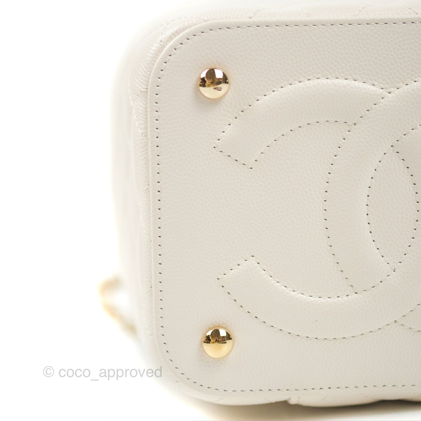 Chanel Quilted Top Handle Vanity Case White Caviar Gold Hardware