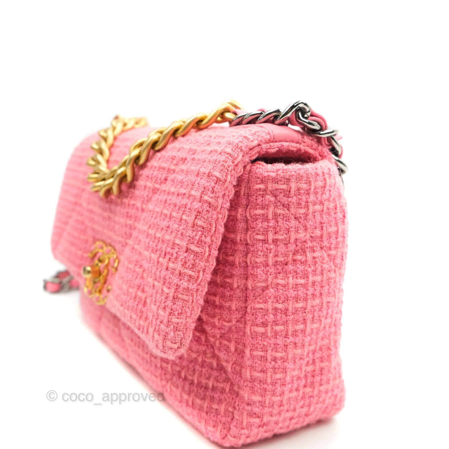 Chanel 19 Small Tweed Pink Glitter Mixed Hardware