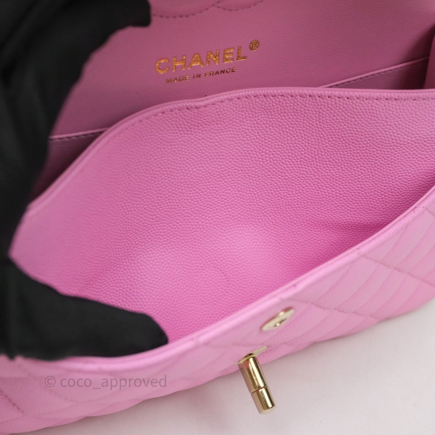 Chanel Small Classic Flap Quilted Pink Caviar Gold Hardware