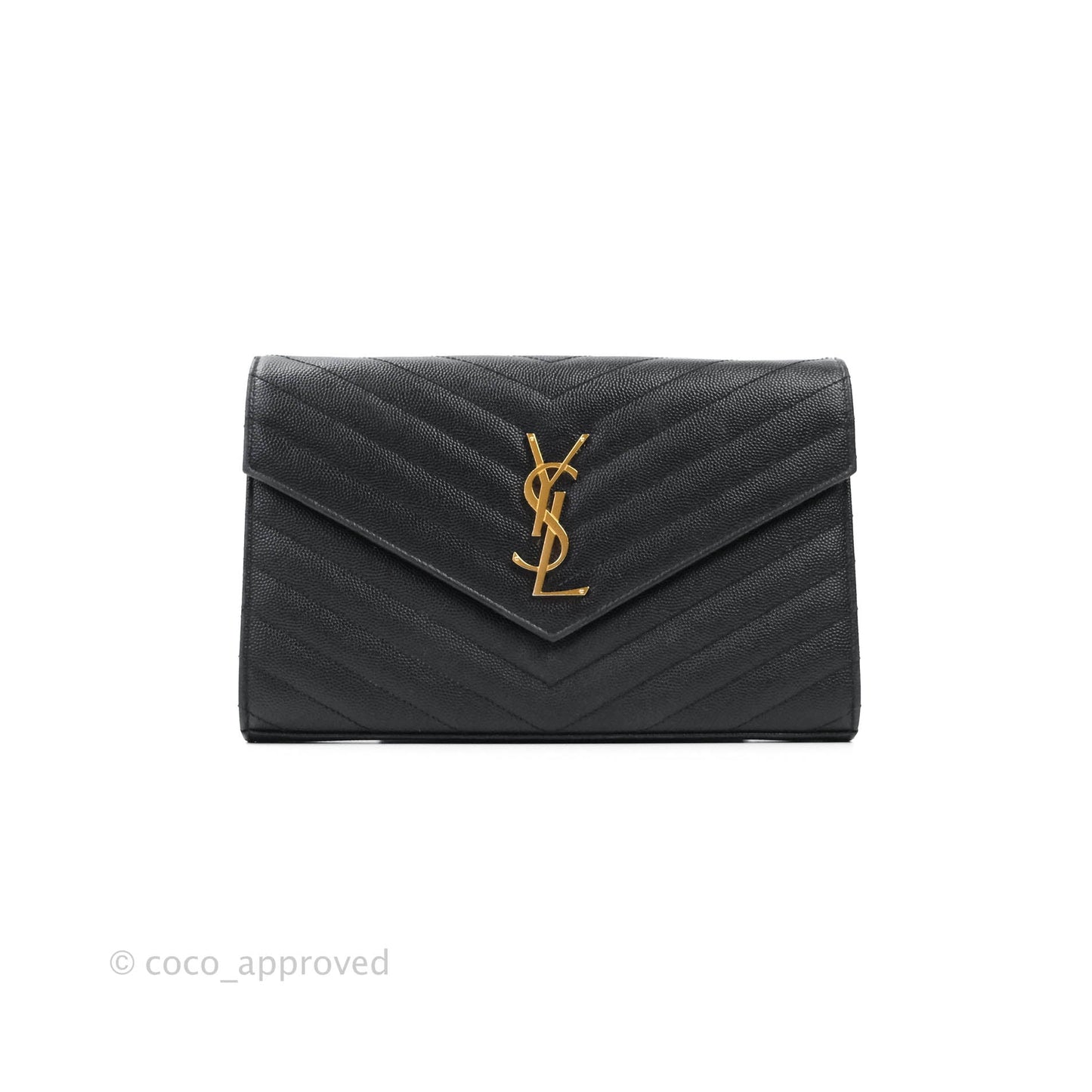 Saint Laurent Wallet on Chain Large Black Grained Leather Gold Hardware