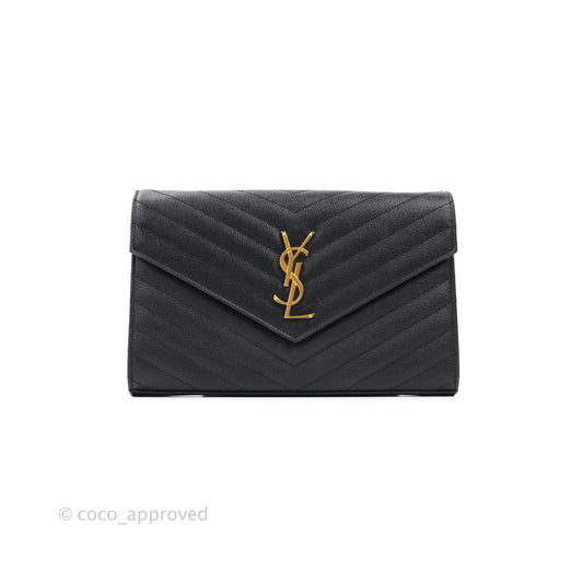 Saint Laurent Wallet on Chain Large Black Grained Leather Gold Hardware