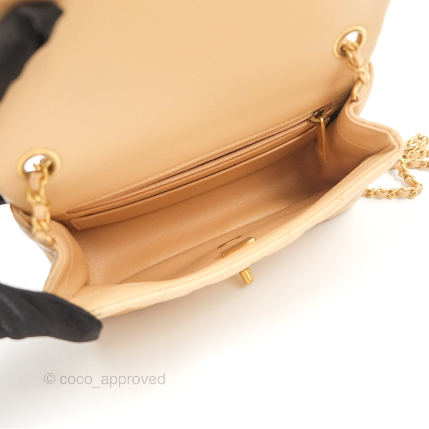 Chanel Pearl Crush Mini Rectangular Beige Lambskin Aged Gold Hardware