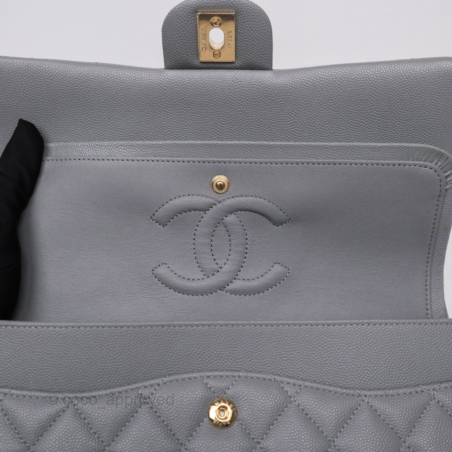 Chanel Classic M/L Medium Flap Quilted Grey Caviar Gold Hardware