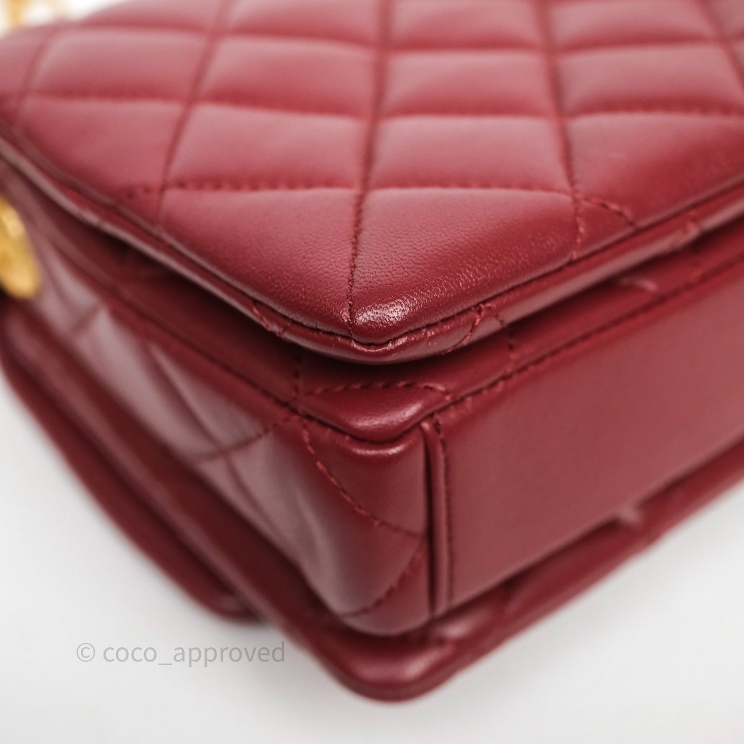 Chanel Quilted Accordion Flap Bag with Button on Chain Burgundy Lambskin Aged Gold Hardware 22A