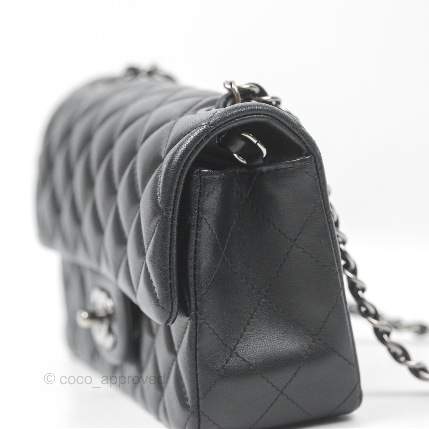 Chanel Quilted Mini Rectangular Flap Black Lambskin Silver Hardware
