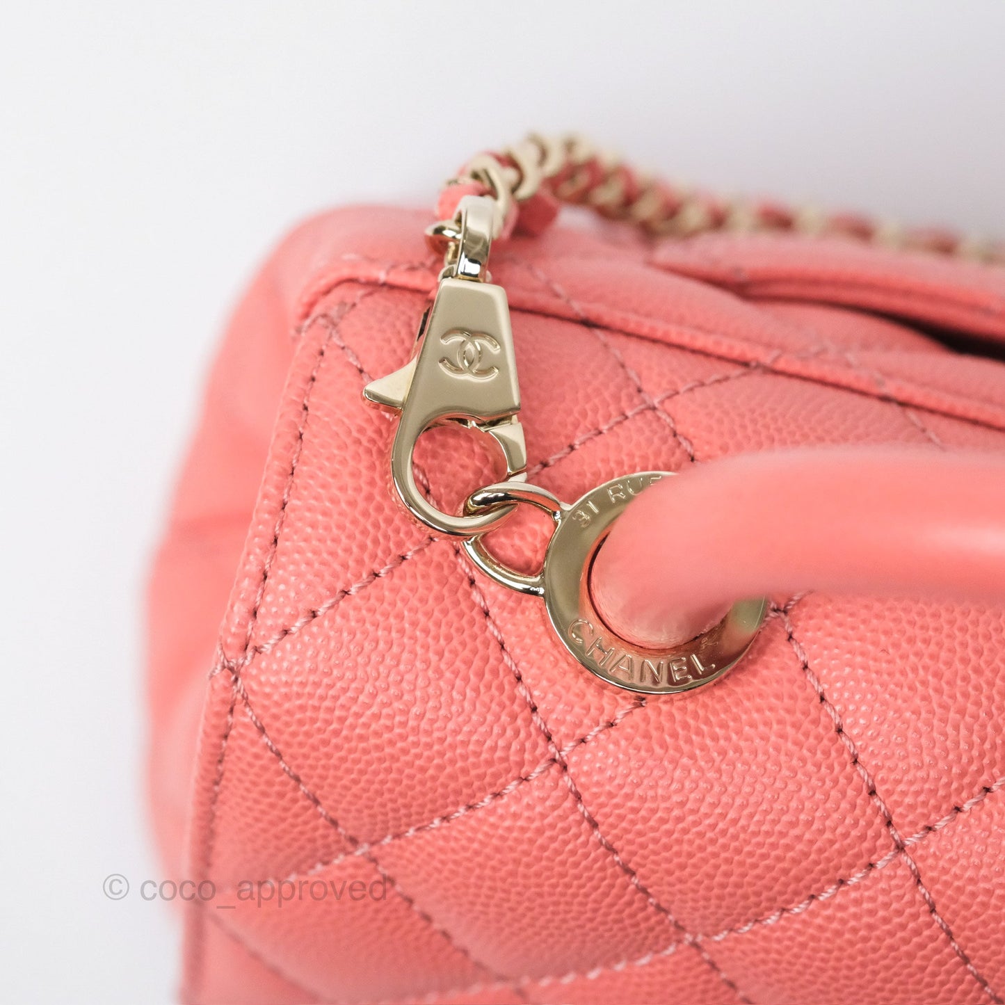Chanel Mini Coco Handle Quilted Pink Caviar Gold Hardware