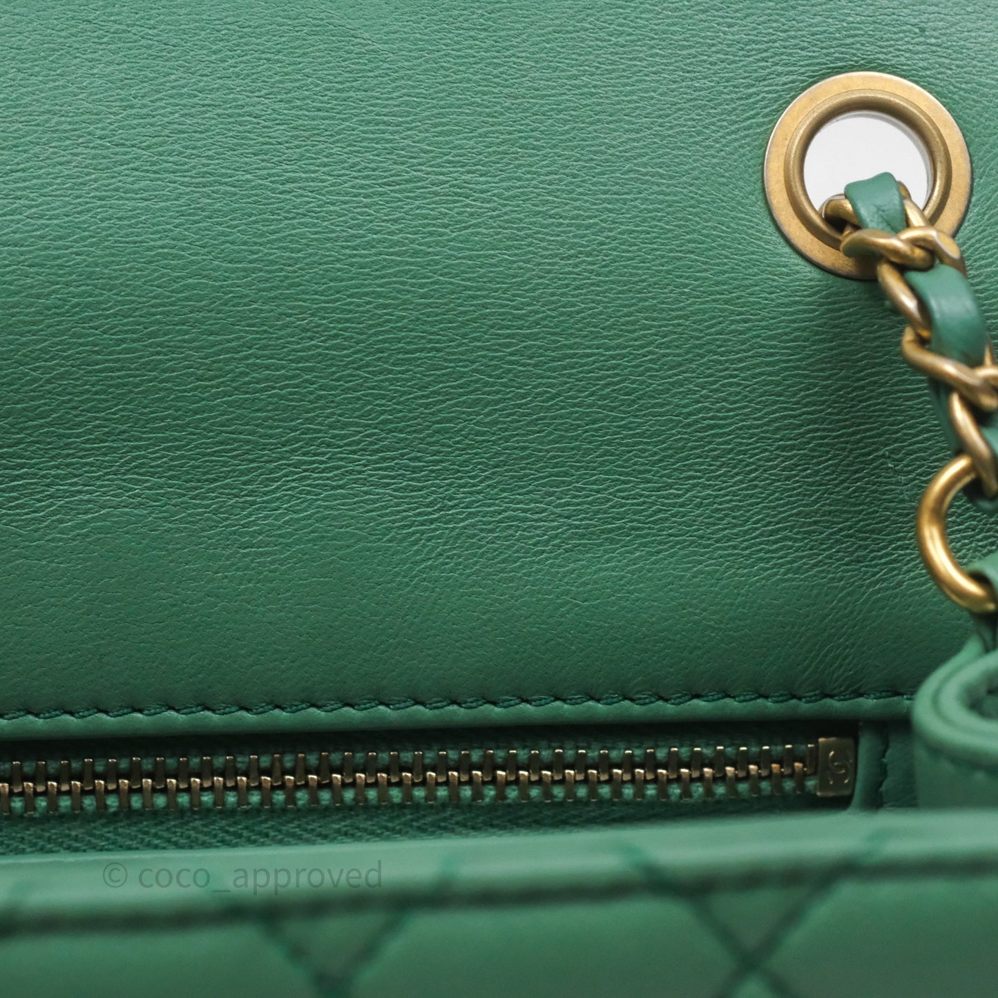 Chanel Pearl Crush Mini Square Quilted Green Lambskin Aged Gold Hardware
