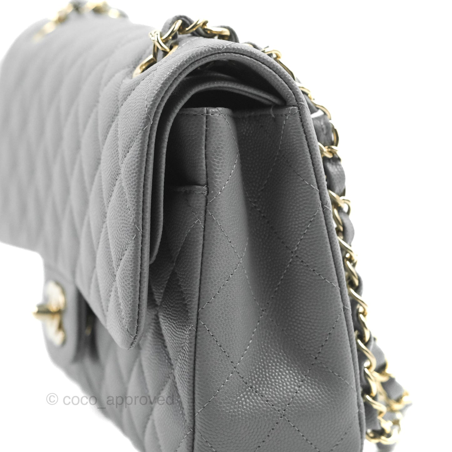 Chanel Classic M/L Medium Flap Quilted Grey Caviar Gold Hardware
