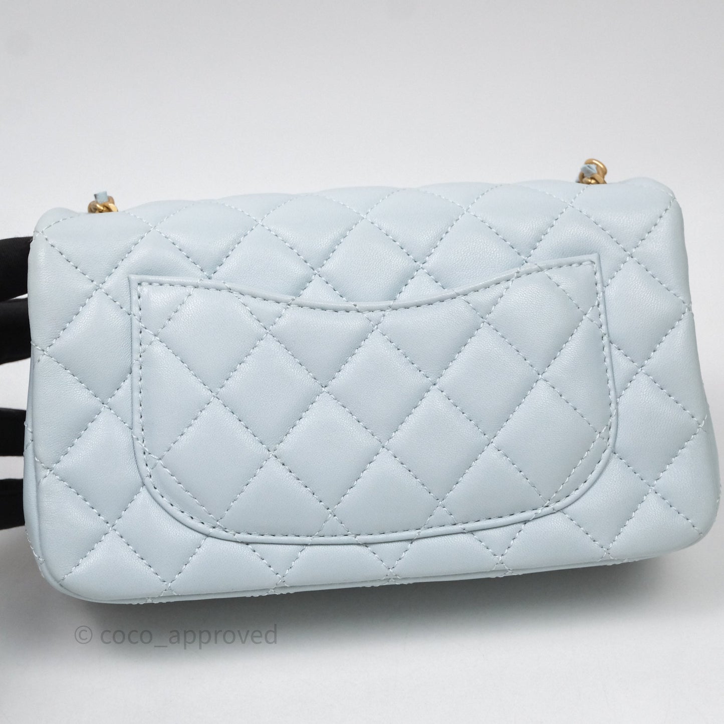 Chanel Pearl Crush Mini Rectangular Light Blue Lambskin Aged Gold Hardware
