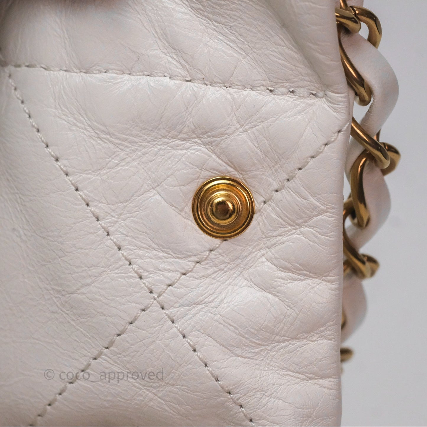 Chanel 22 Small White Shiny Calfskin Aged Gold Hardware