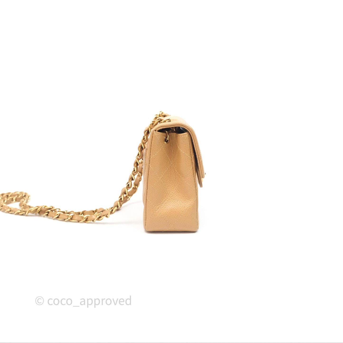 Chanel Vintage Mini Square Quilted Beige Caviar 24K Gold Hardware