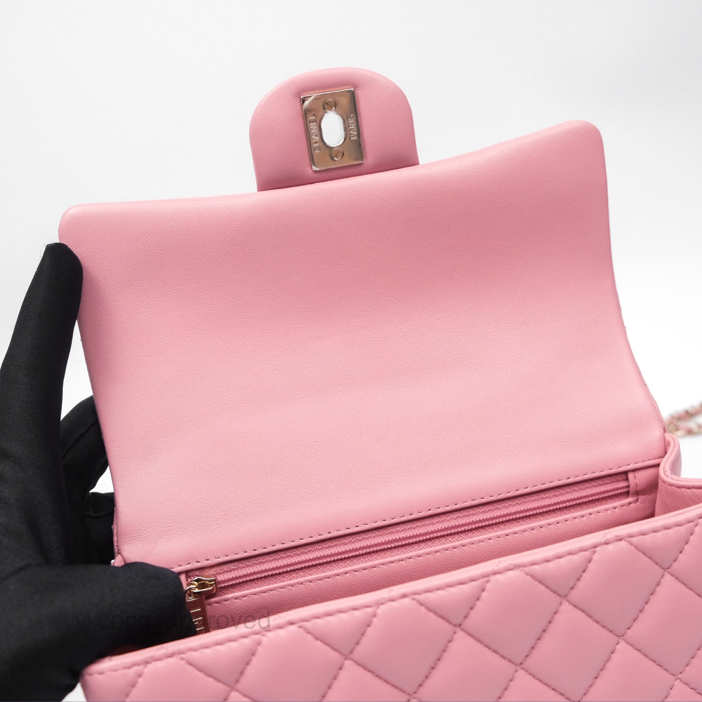 Chanel Top Handle Mini Rectangular Flap Bag Pink Lambskin Gold Hardware