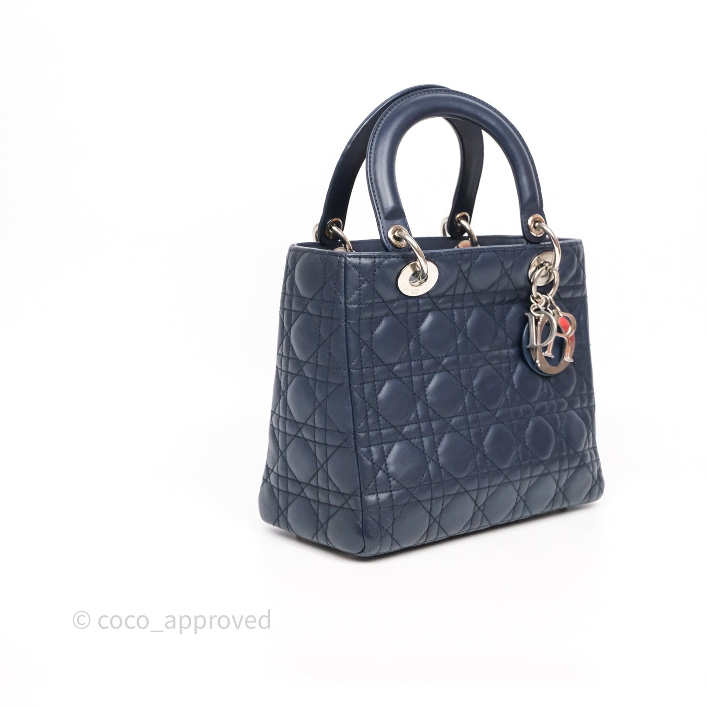 Christian Dior Medium Lady Dior Navy Lambskin Silver Hardware