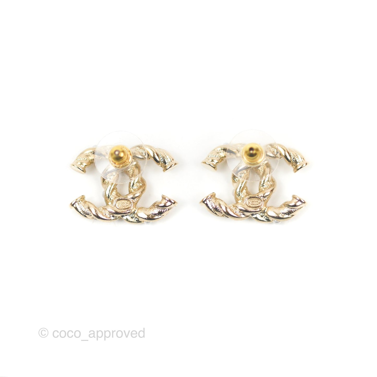 Chanel CC Pearl Crystal Twist Earrings Gold Tone 23B