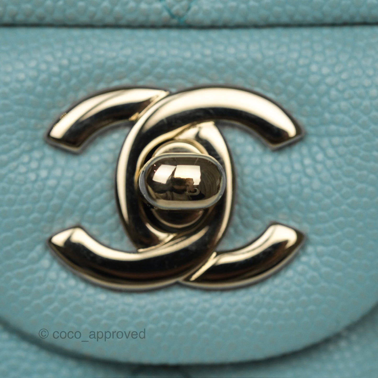 Chanel Small S/M Classic Flap Quilted Tiffany Blue Caviar Gold Hardware