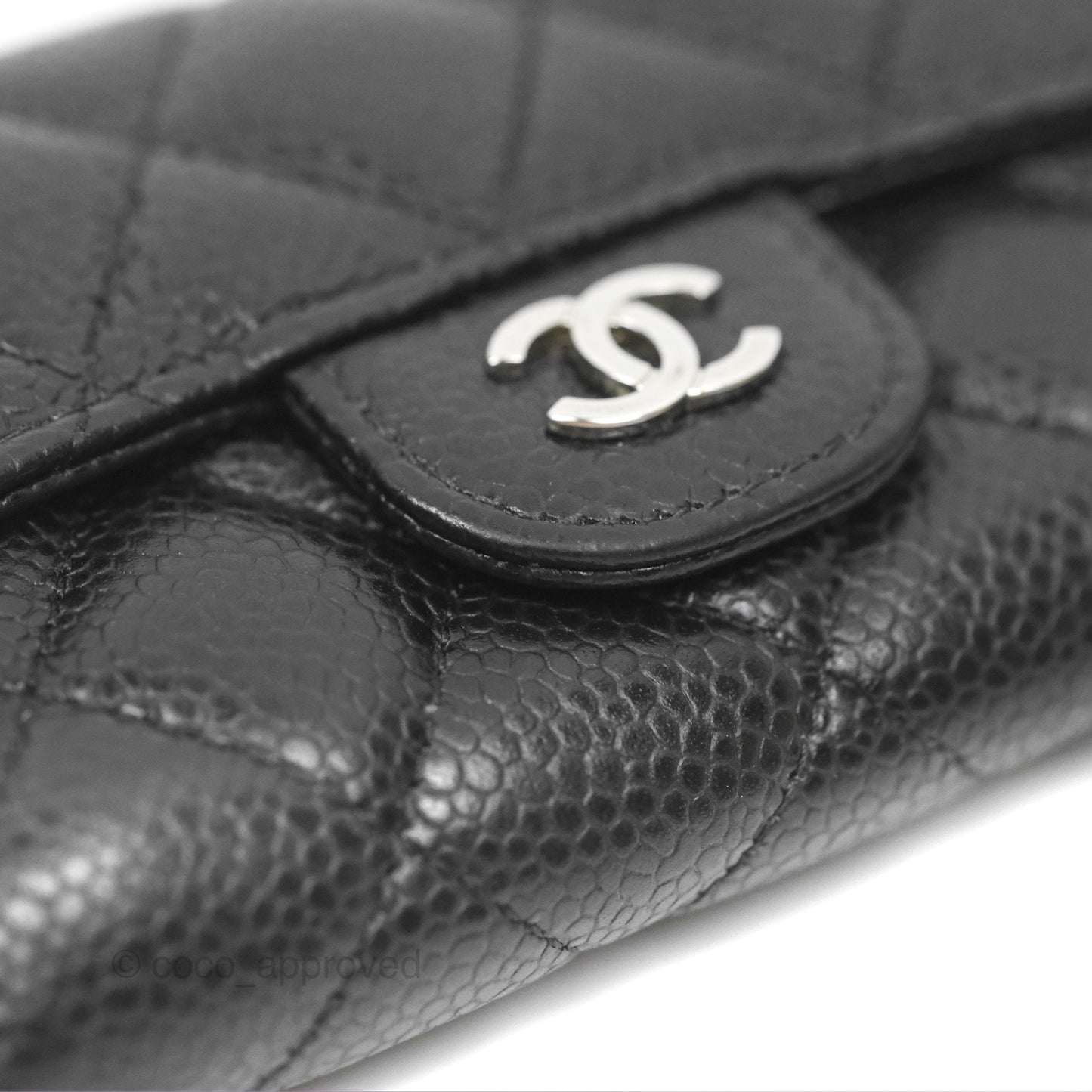Chanel Quilted Flap Card Holder Black Caviar Silver Hardware