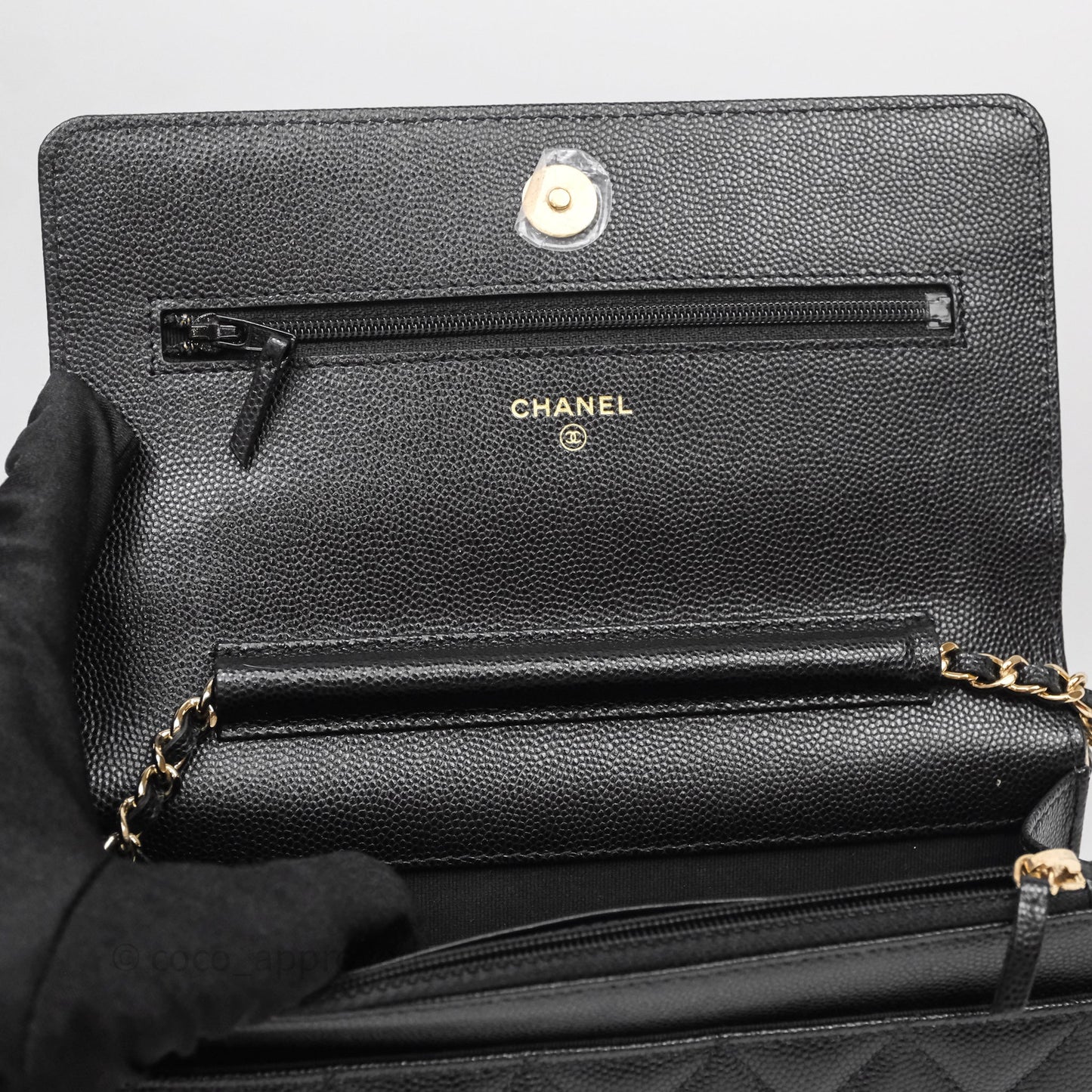 Chanel Quilted WOC with Charms Black Caviar Gold Hardware
