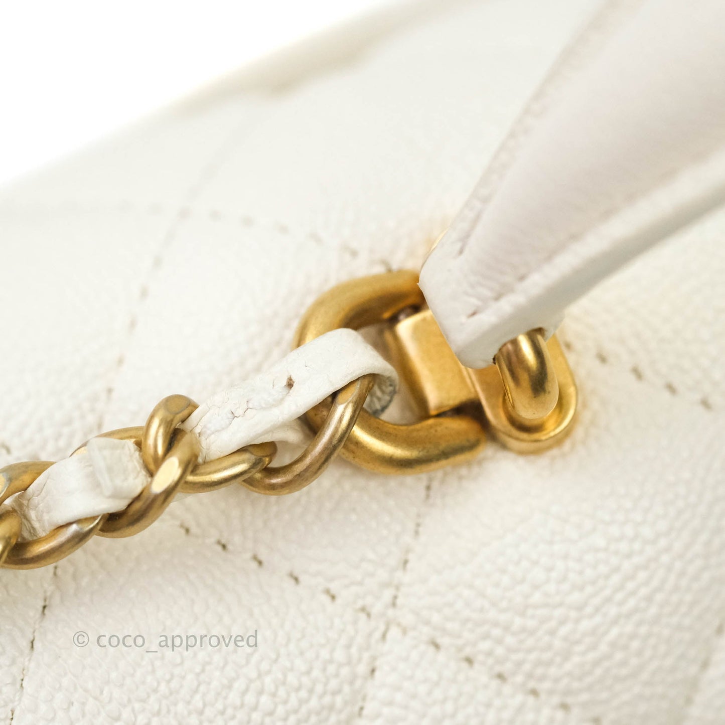 Chanel Top Handle Mini Rectangular Flap Bag White Caviar Aged Gold Hardware