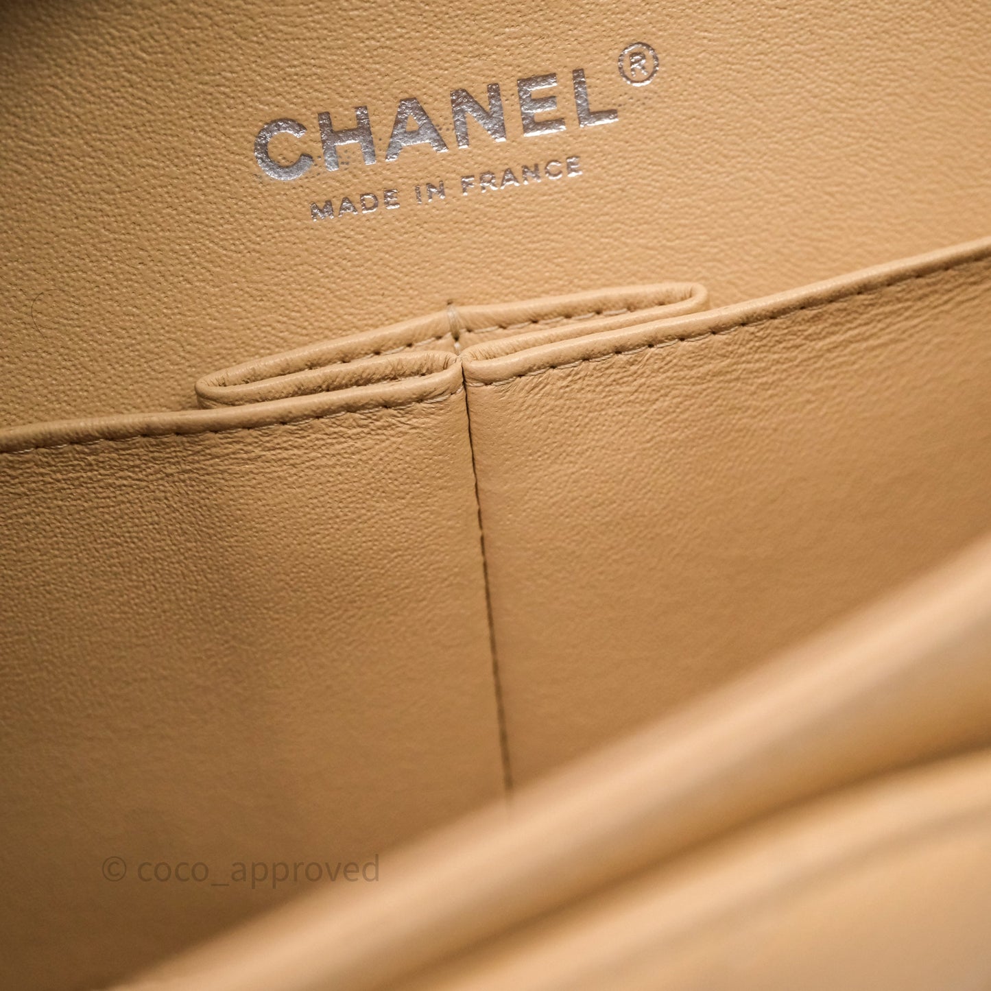 Chanel Classic M/L Medium Flap Quilted Beige Caviar Silver Hardware