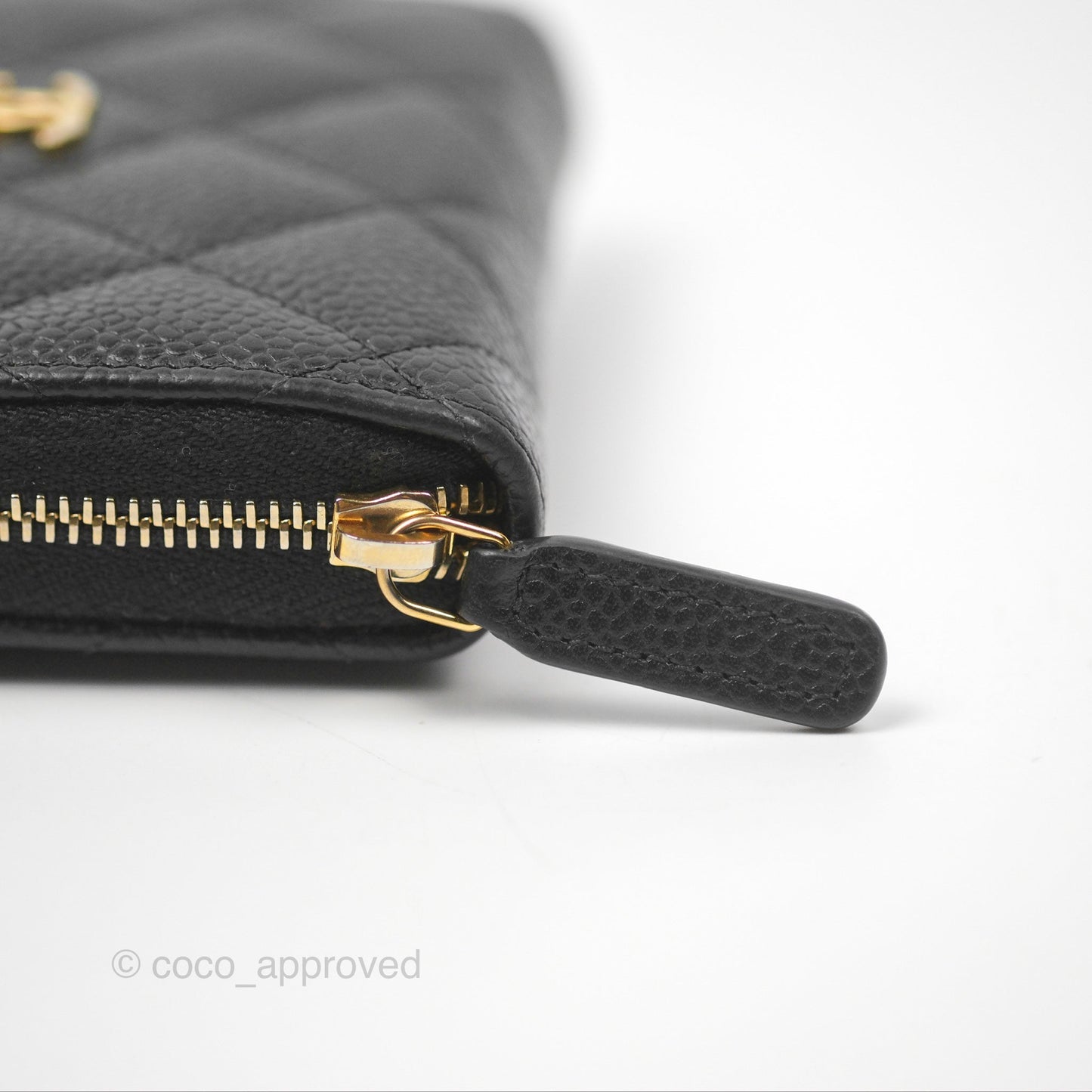Chanel Quilted Zip Card Holder Black Caviar Gold Hardware