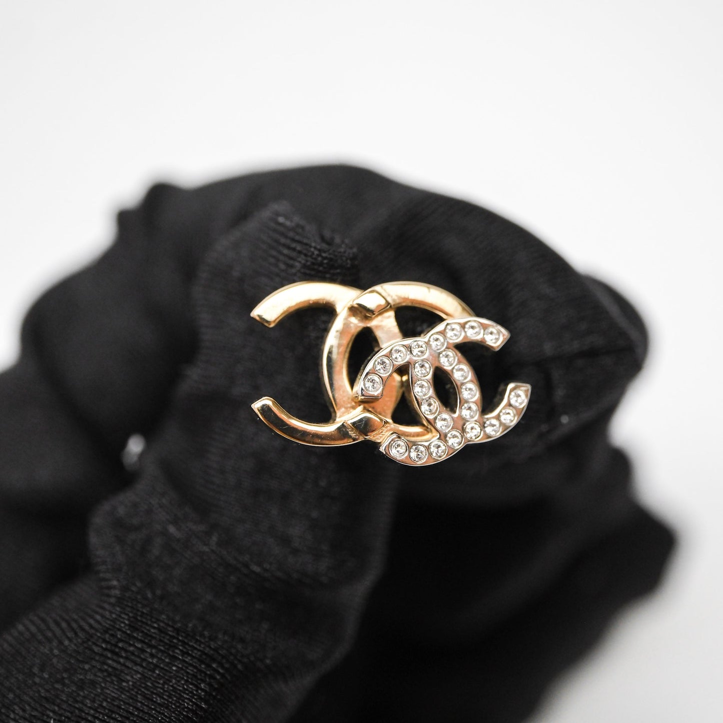 Chanel Double Crystal CC Earrings Silver & Gold Tone 21A