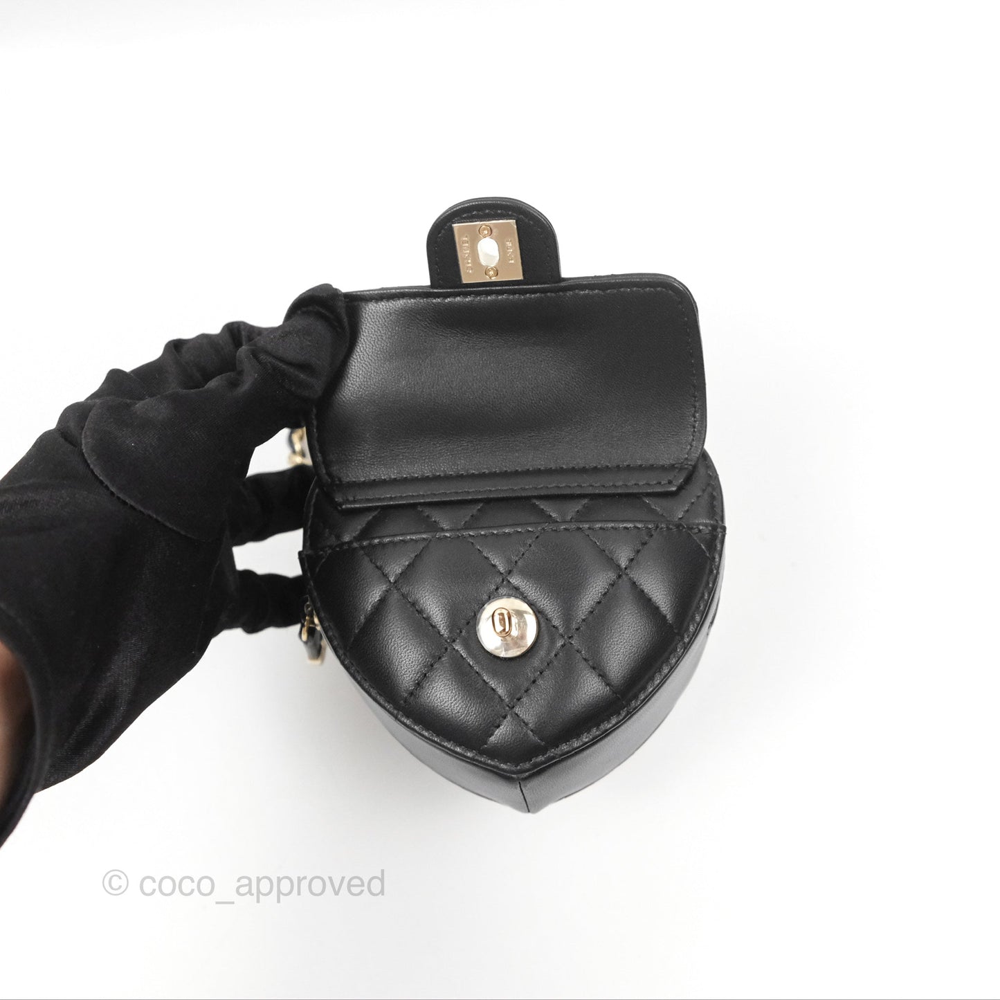 Chanel Mini Heart Belt Bag Black Lambskin Gold Hardware 22S