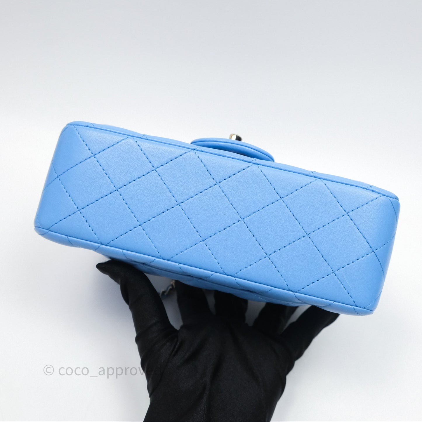 Chanel Top Handle Mini Rectangular Flap Blue Lambskin Gold Hardware