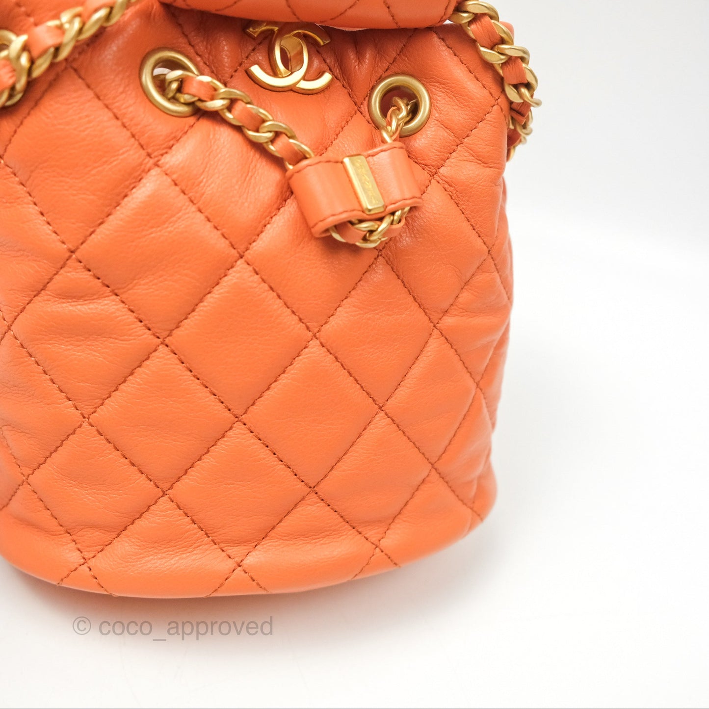 Chanel Small Drawstring Backpack Orange Calfskin Aged Gold Hardware 23A