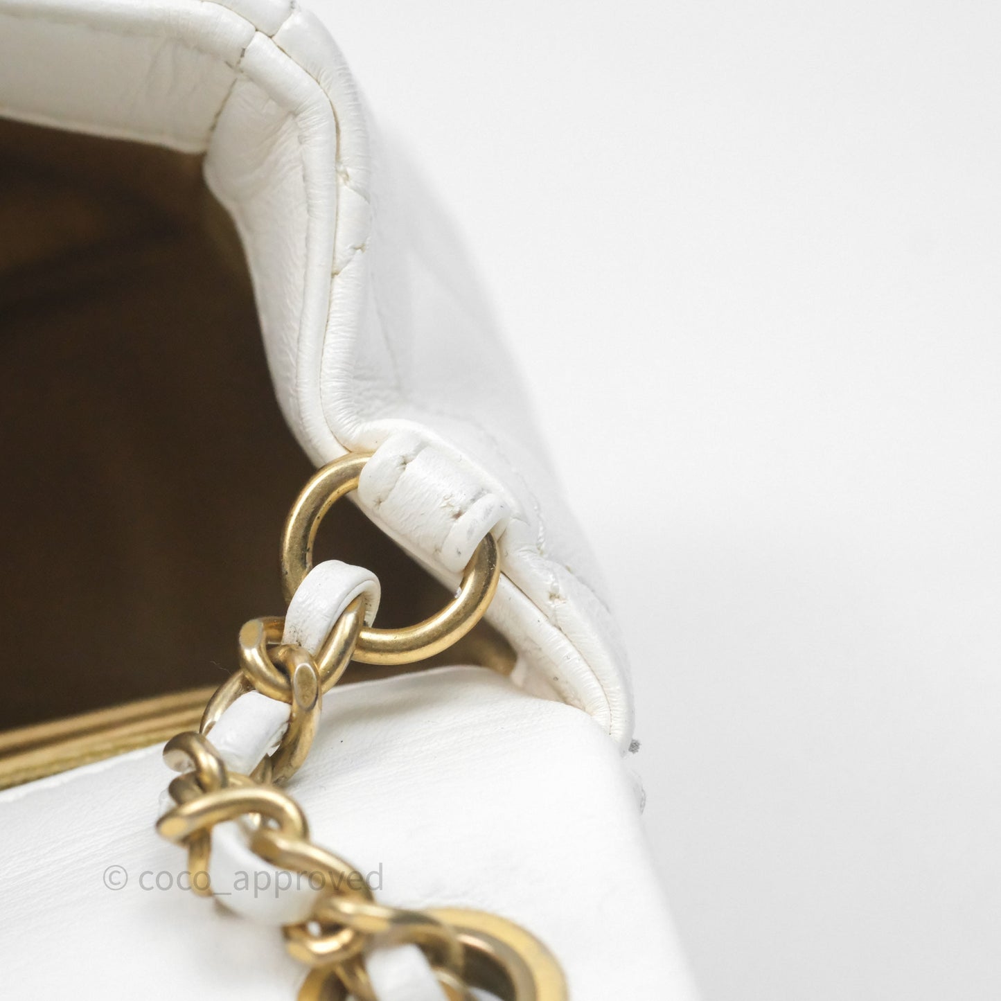 Chanel Mini Rectangular Pearl Crush Quilted White Lambskin Aged Gold Hardware