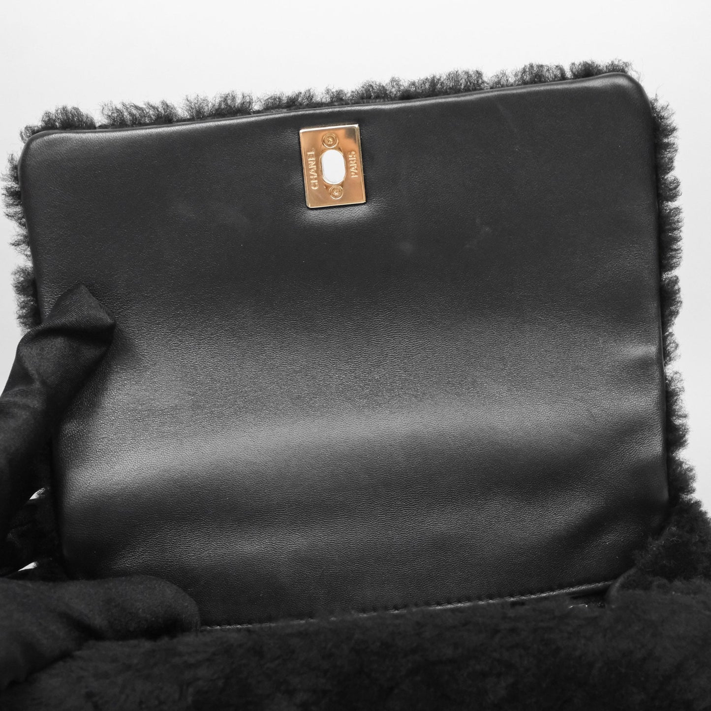 Chanel Small Coco Handle Shearling Black Gold Hardware