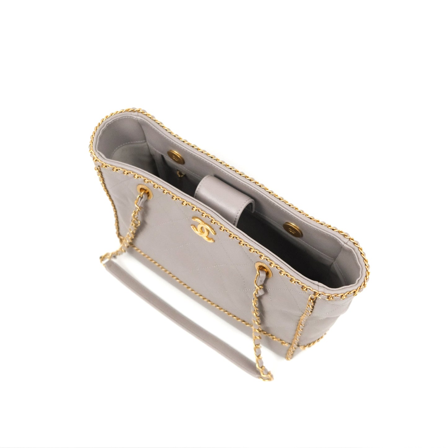 Chanel Small Chain Around Shopping Tote Grey Calfskin Aged Gold Hardware