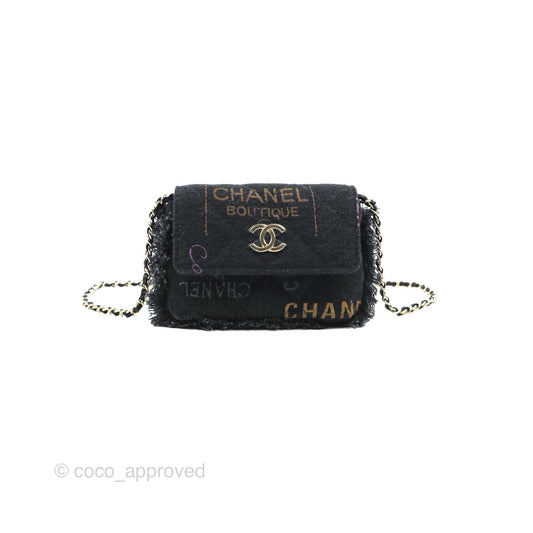 Chanel Printed Denim Card Holder with Chain Black 22P