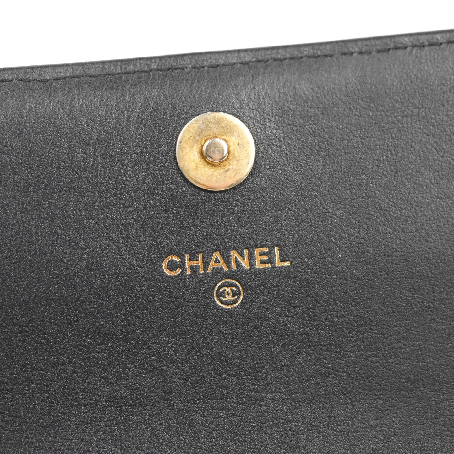 Chanel Logo Enchained Wallet On Chain WOC Black Calfskin Gold Hardware