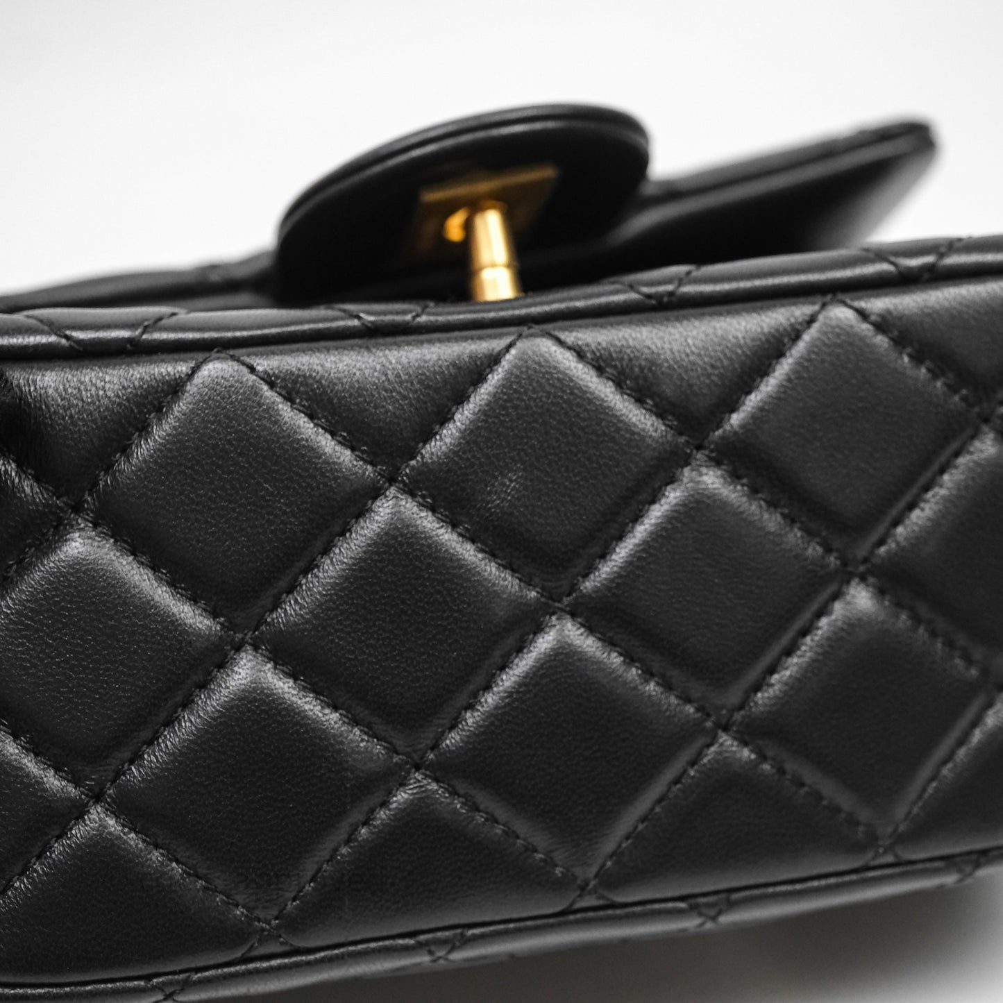 Chanel Pearl Crush Mini Square Quilted Black Lambskin Aged Gold Hardware