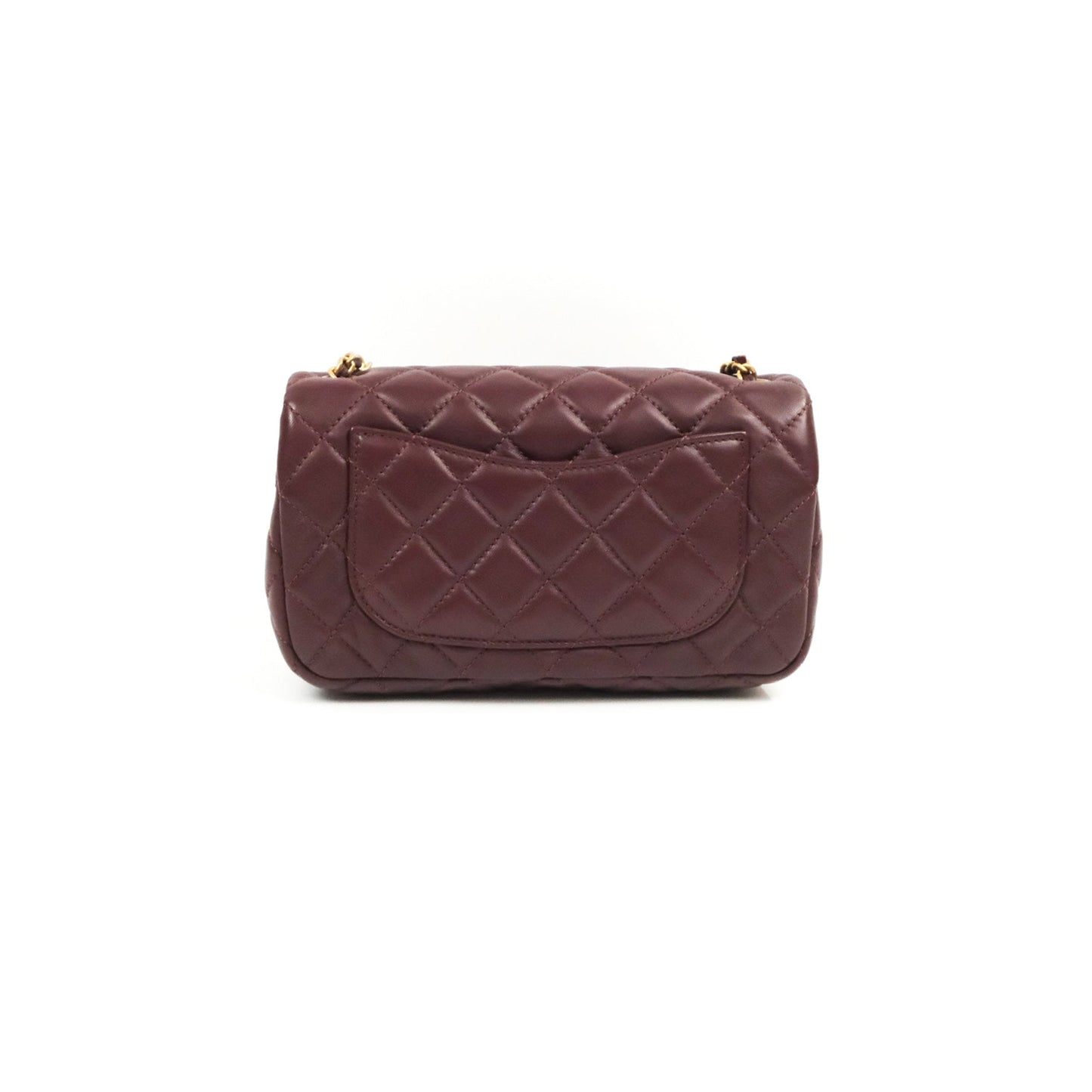 Chanel Mini Rectangular Pearl Crush Burgundy Lambskin Aged Gold Hardware