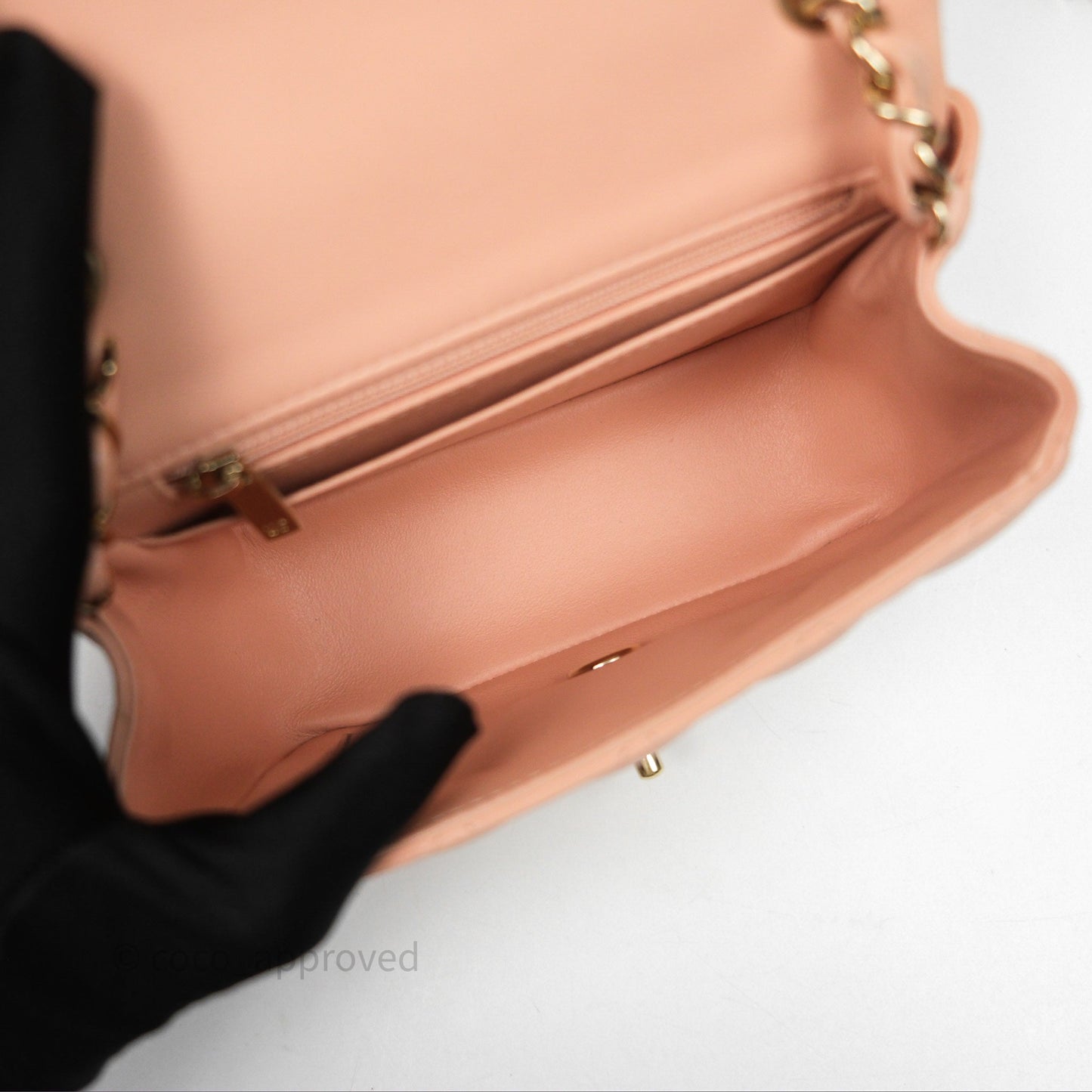 Chanel Mini Square Flap Quilted Beige Pink Lambskin Gold Hardware
