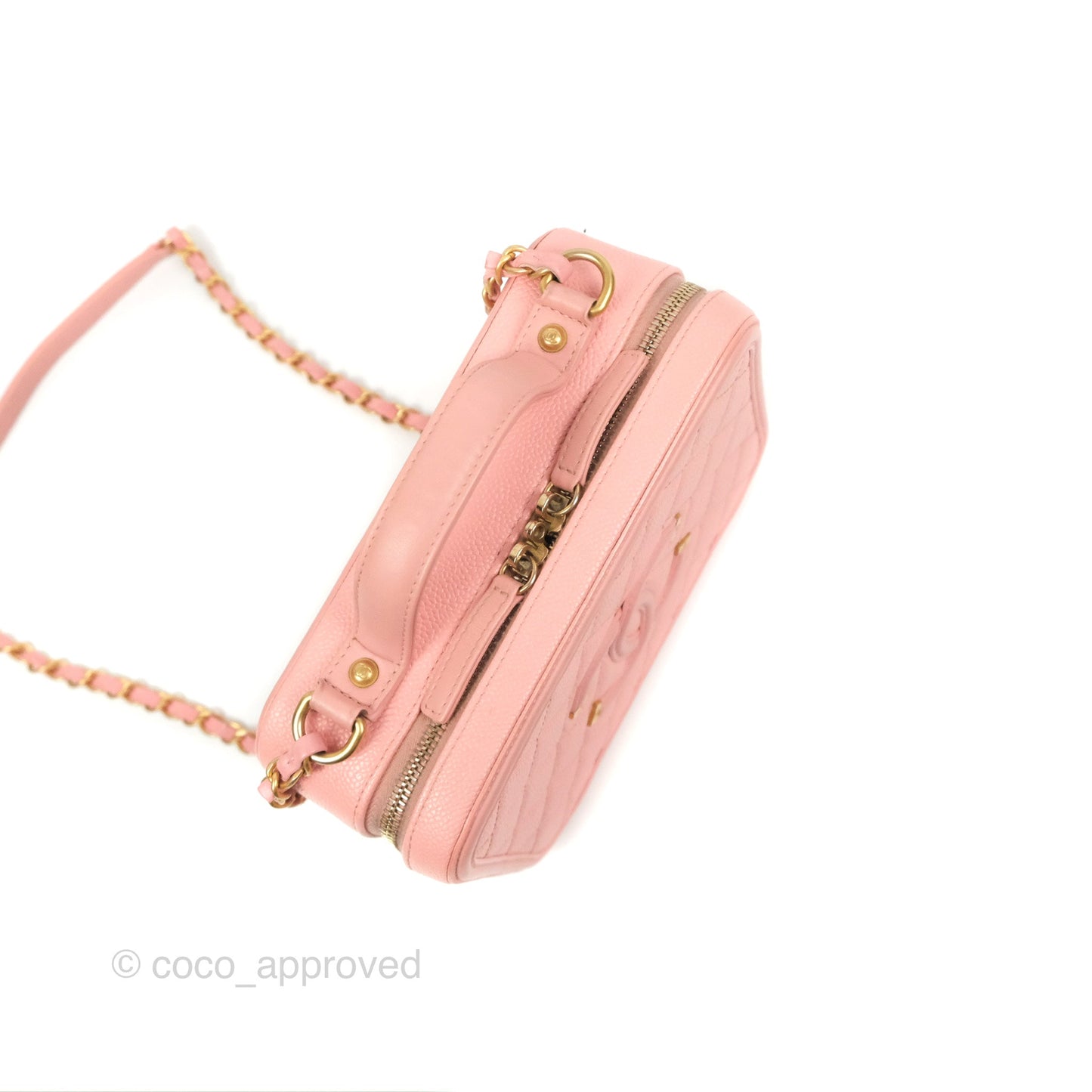 Chanel Quilted Medium CC Filigree Vanity Case Pink Caviar Gold Hardware