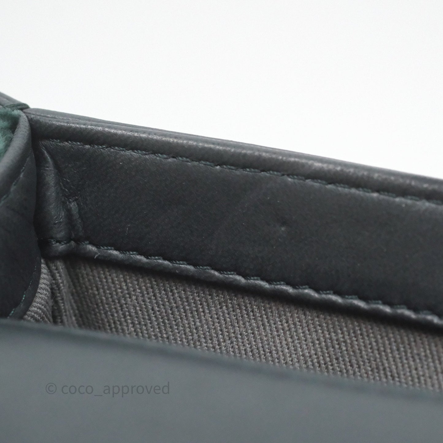 Chanel Small Boy Quilted Dark Green Velvet Ruthenium Hardware