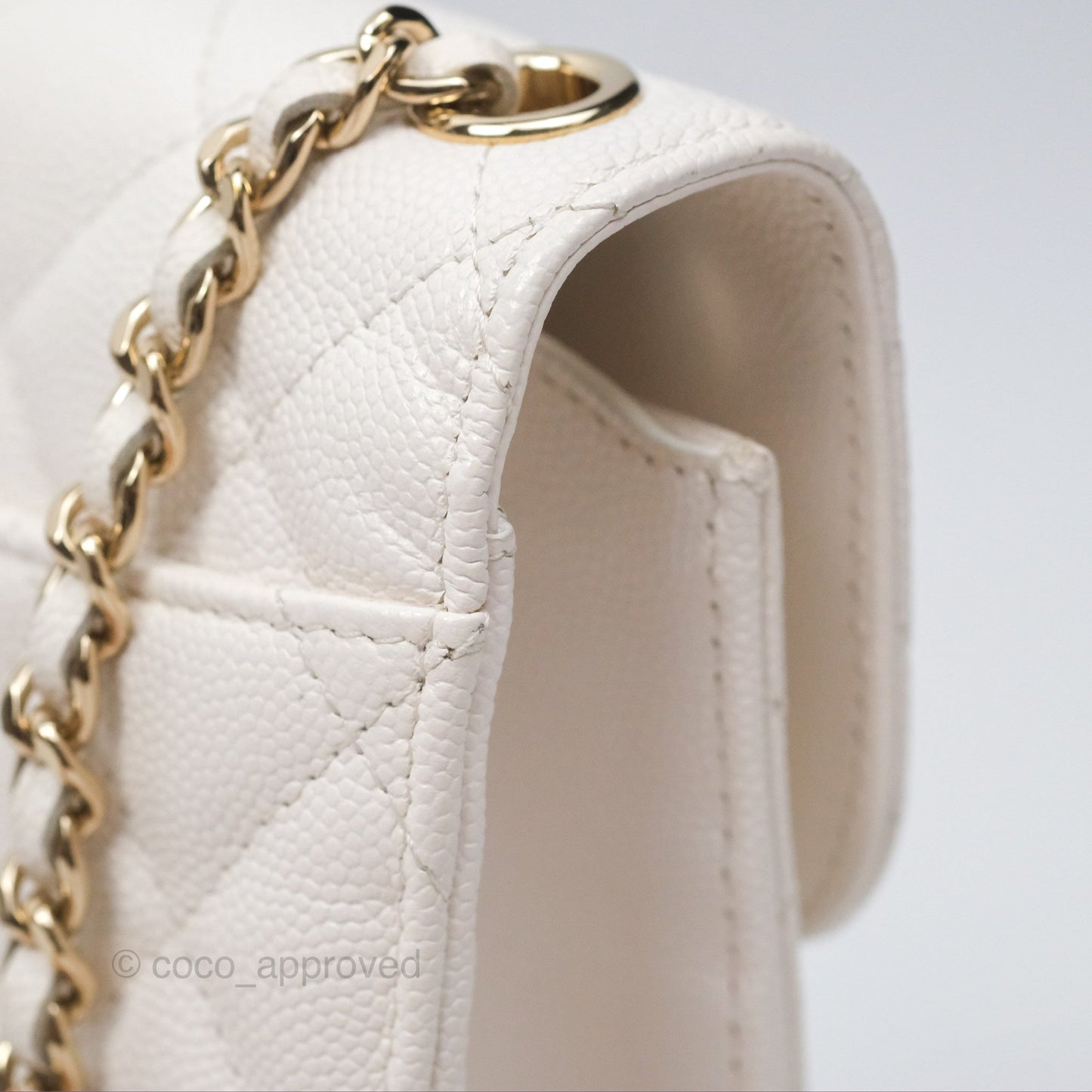Chanel Classic Quilted Phone Holder White Caviar Gold Hardware