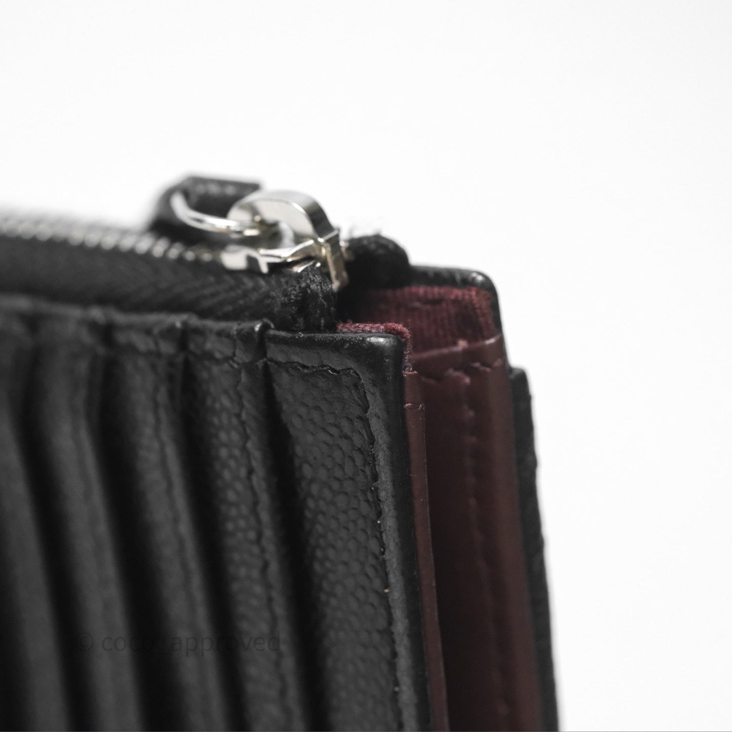 Chanel Quilted Zip Card Holder Black Caviar Silver Hardware