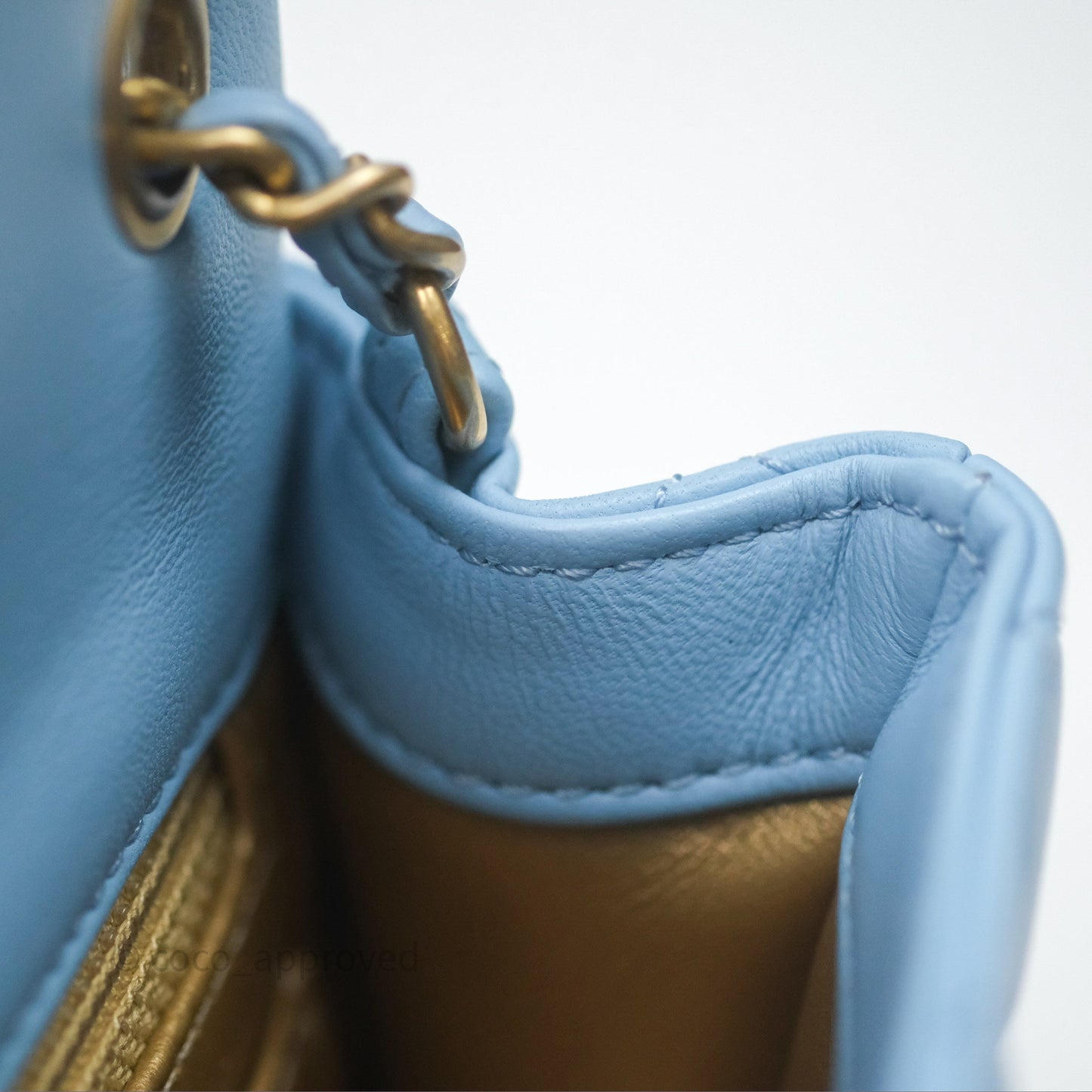 Chanel Mini Rectangular Pearl Crush Quilted Blue Lambskin Aged Gold Hardware
