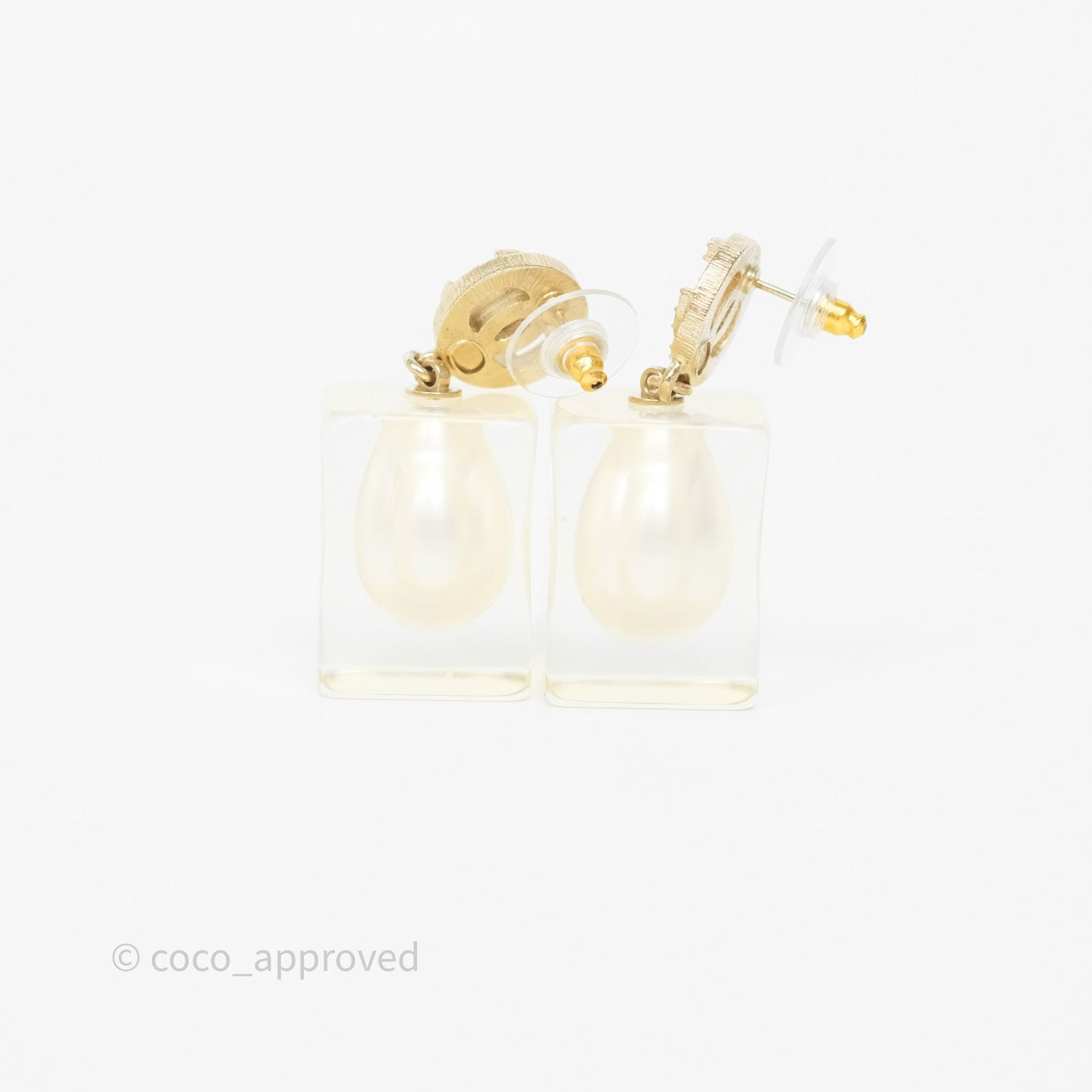 Chanel CC Crystals Pearl Resin Cube Drop Earrings 19K
