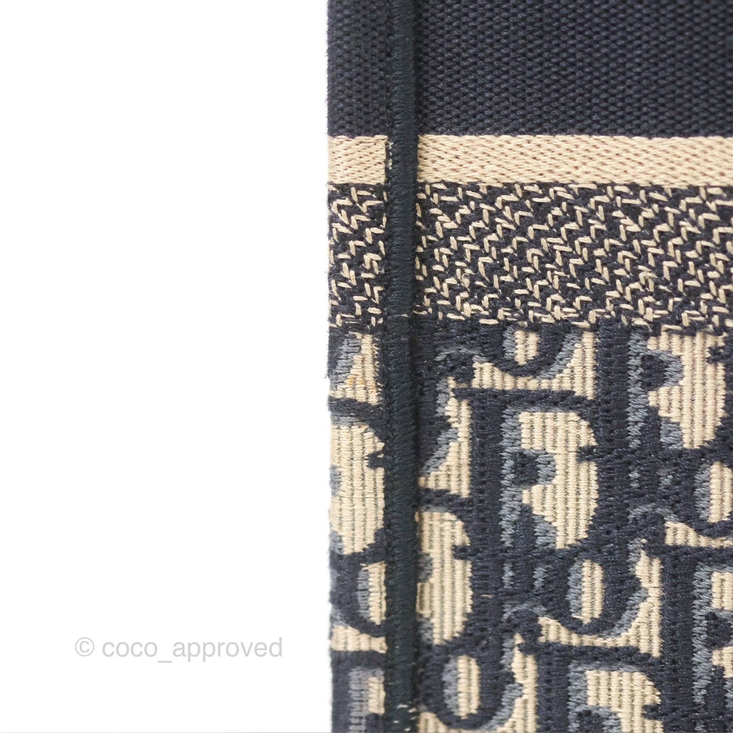 Christian Dior Medium (Old Small) Dior Navy Oblique Embroidery Canvas Book Tote