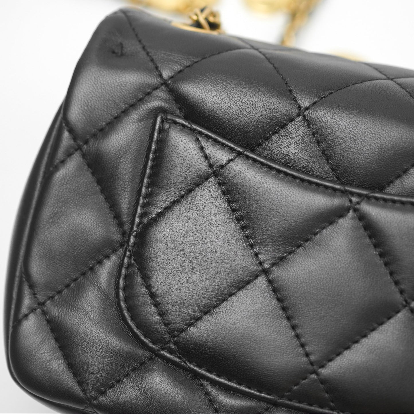 Chanel Mini Flap Bag With Heart CC Charm Black Lambskin Aged Gold Hardware