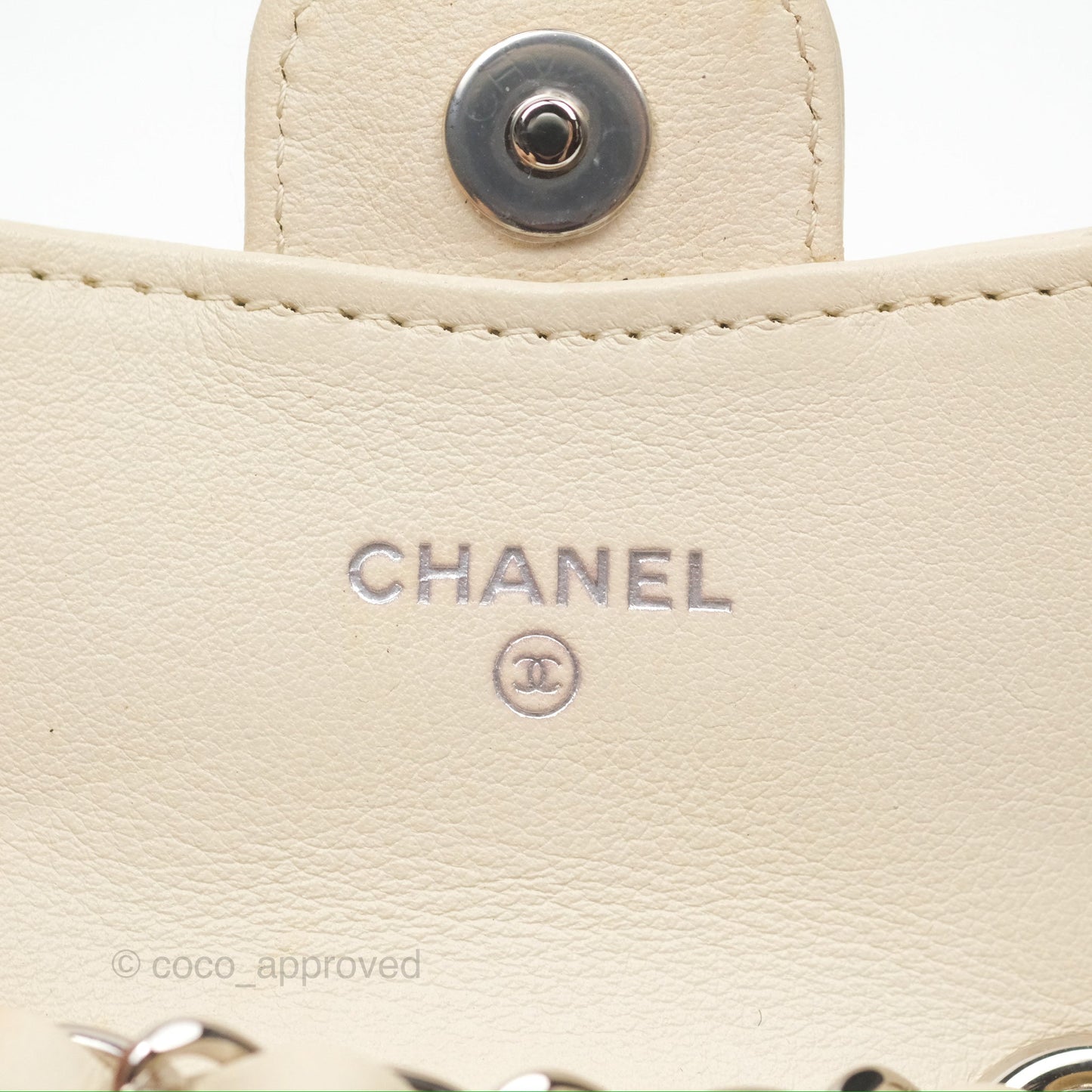 Chanel Mini Card Holder Chain Belt Bag Chevron Ivory Calfskin Silver Hardware