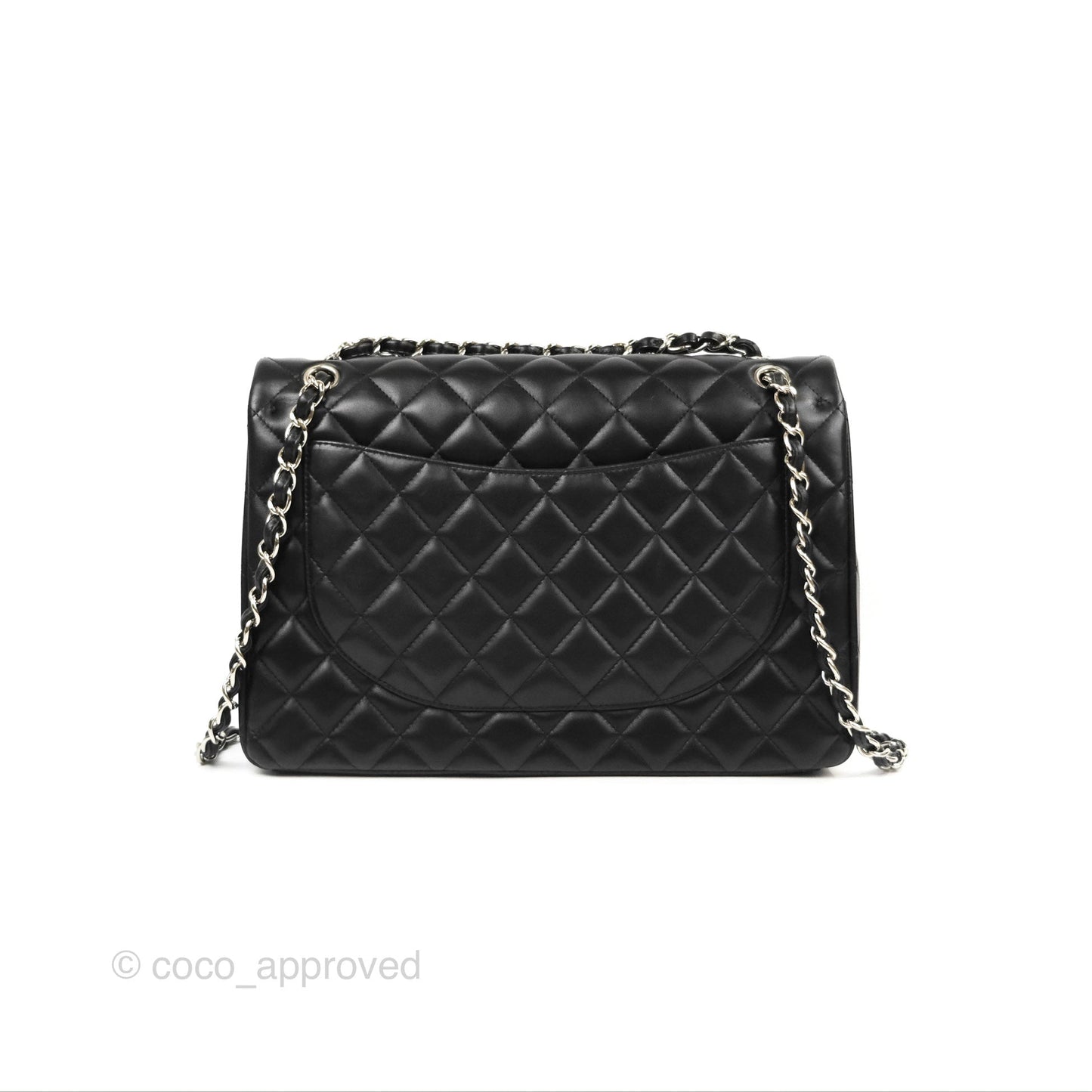 Chanel Quilted Maxi Double Flap Black Lambskin Silver Hardware