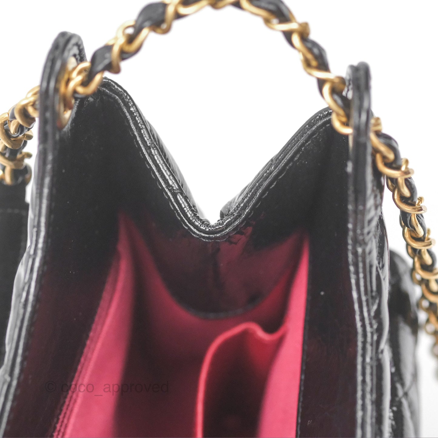 Chanel Medium Quilted Wavy CC Hobo Black Patent Aged Gold Hardware