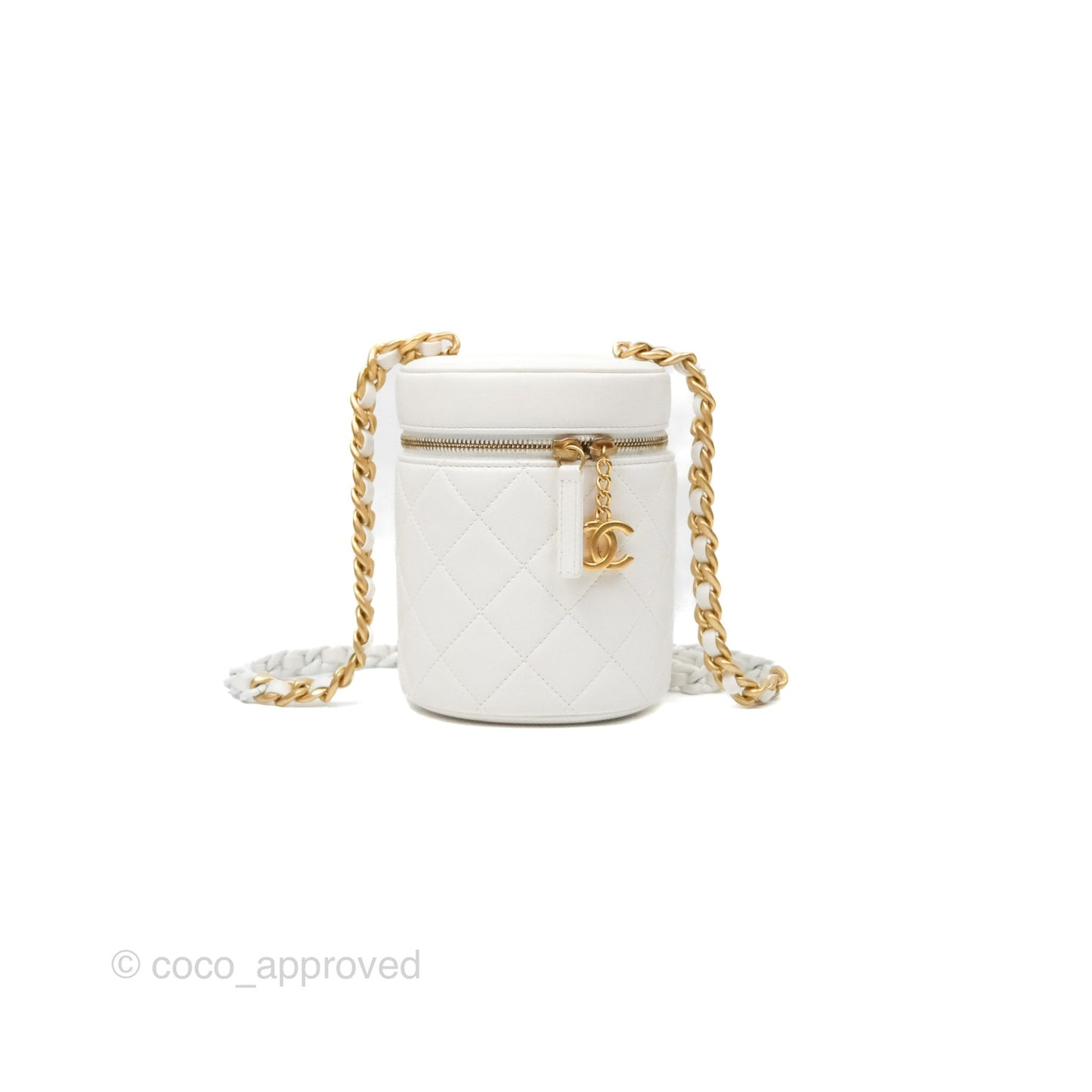 Chanel Vanity Case With Chain Shoulder Bag Quilted Calfskin Leather White