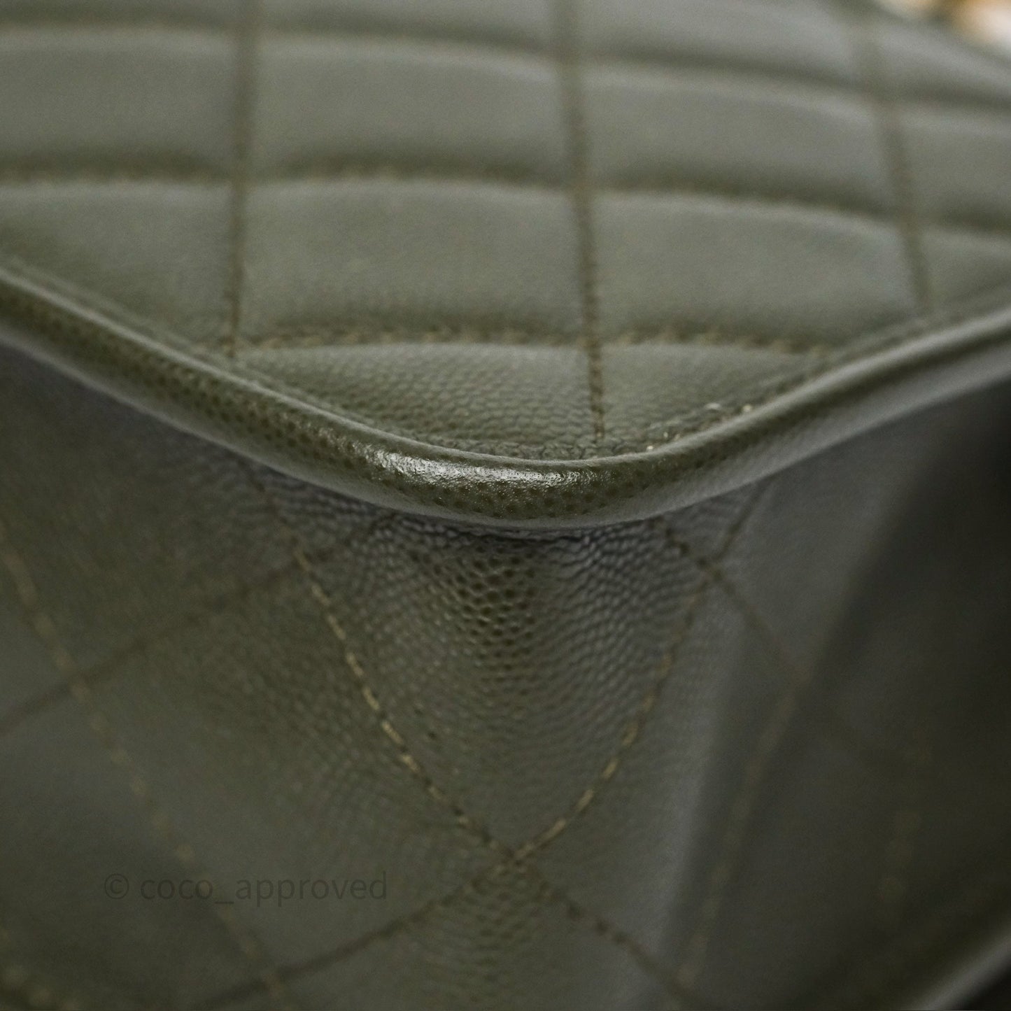 Chanel School Memory Top Handle Flap Army Green Caviar Aged Gold Hardware